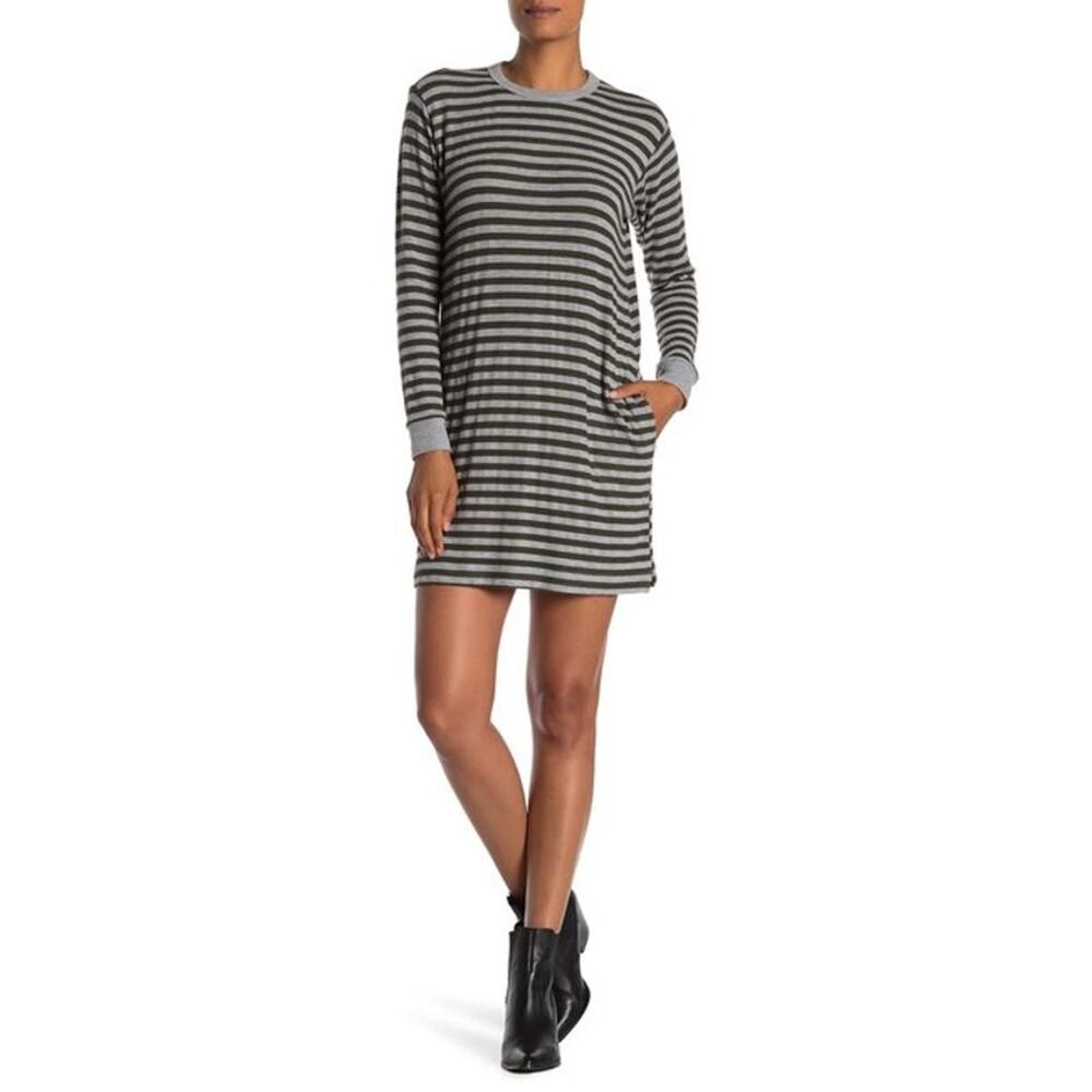 Velvet by Graham & Spencer Mabel Striped Knit Shift Dress Women's S Olive Gray
